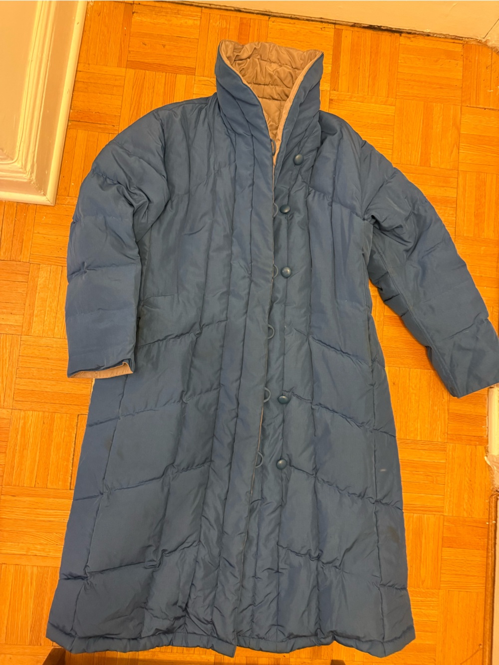 Vintage Reversible Blue/Brown Long Puffer Coat